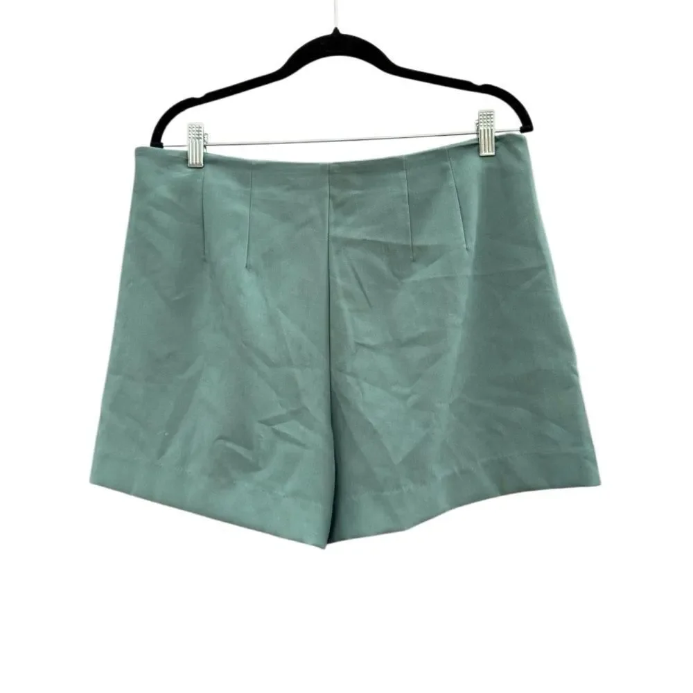 a new day Women's Pleated Stretch High Waist Shorts in Olive Green Size 12